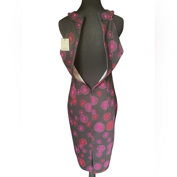 NWT Trina Turk Pink Red & Black Halter Sheath Dress with Retro Print - Picture 7 of 10
